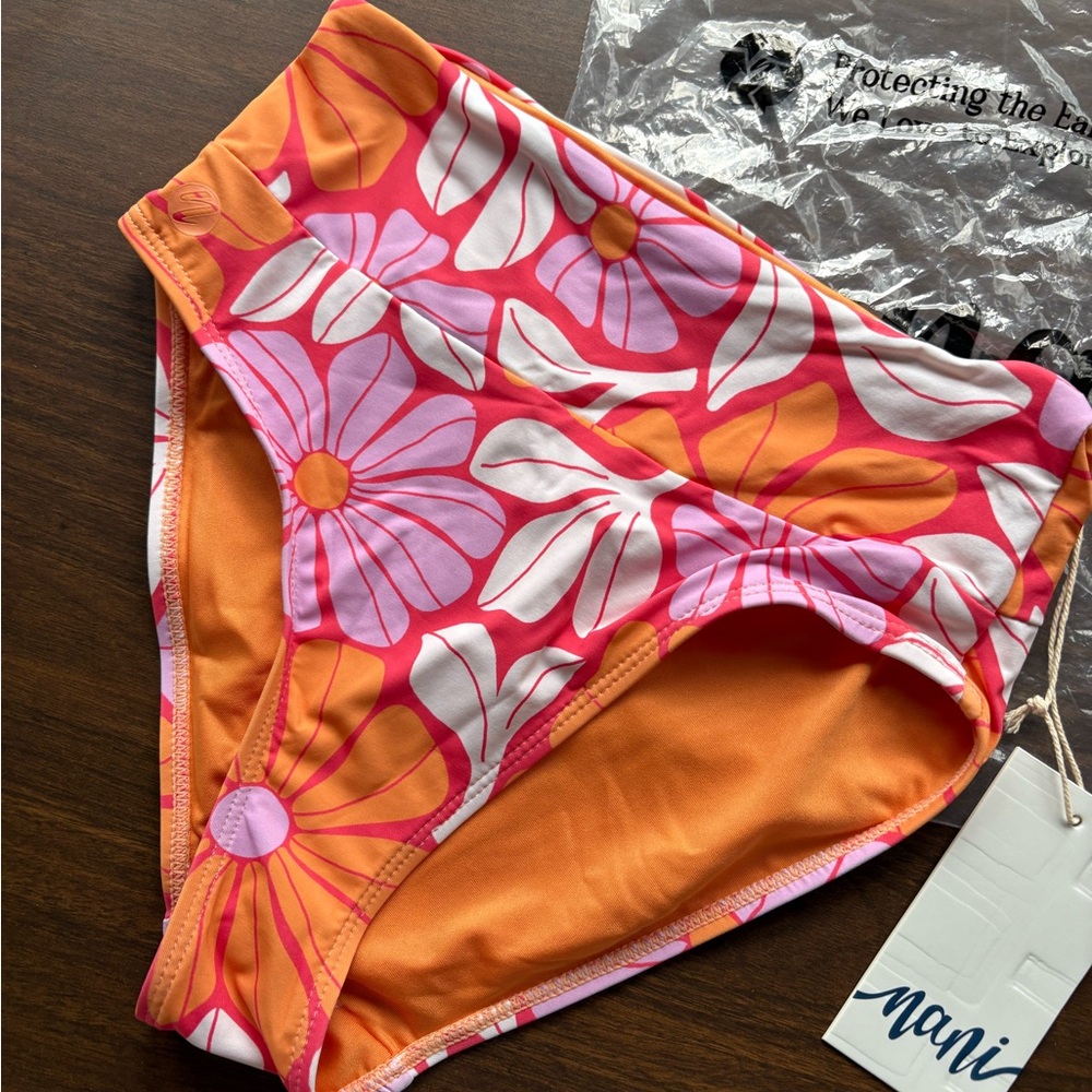 Nani Women's Floral High-Waisted Bikini Bottom - Orange and Pink